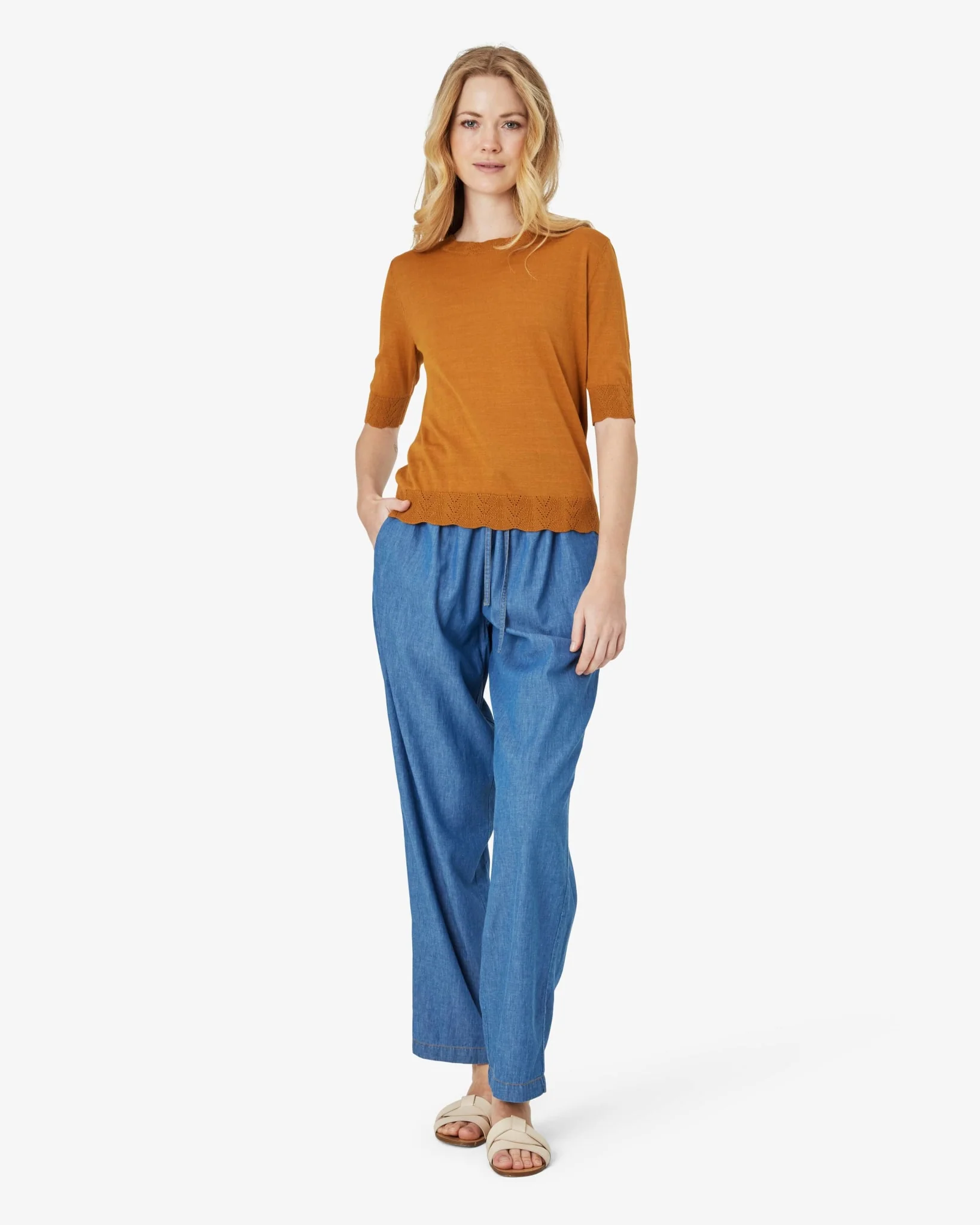 LOUISANN KORTÆRMET PULLOVER MED HULMØNSTER - Image 3