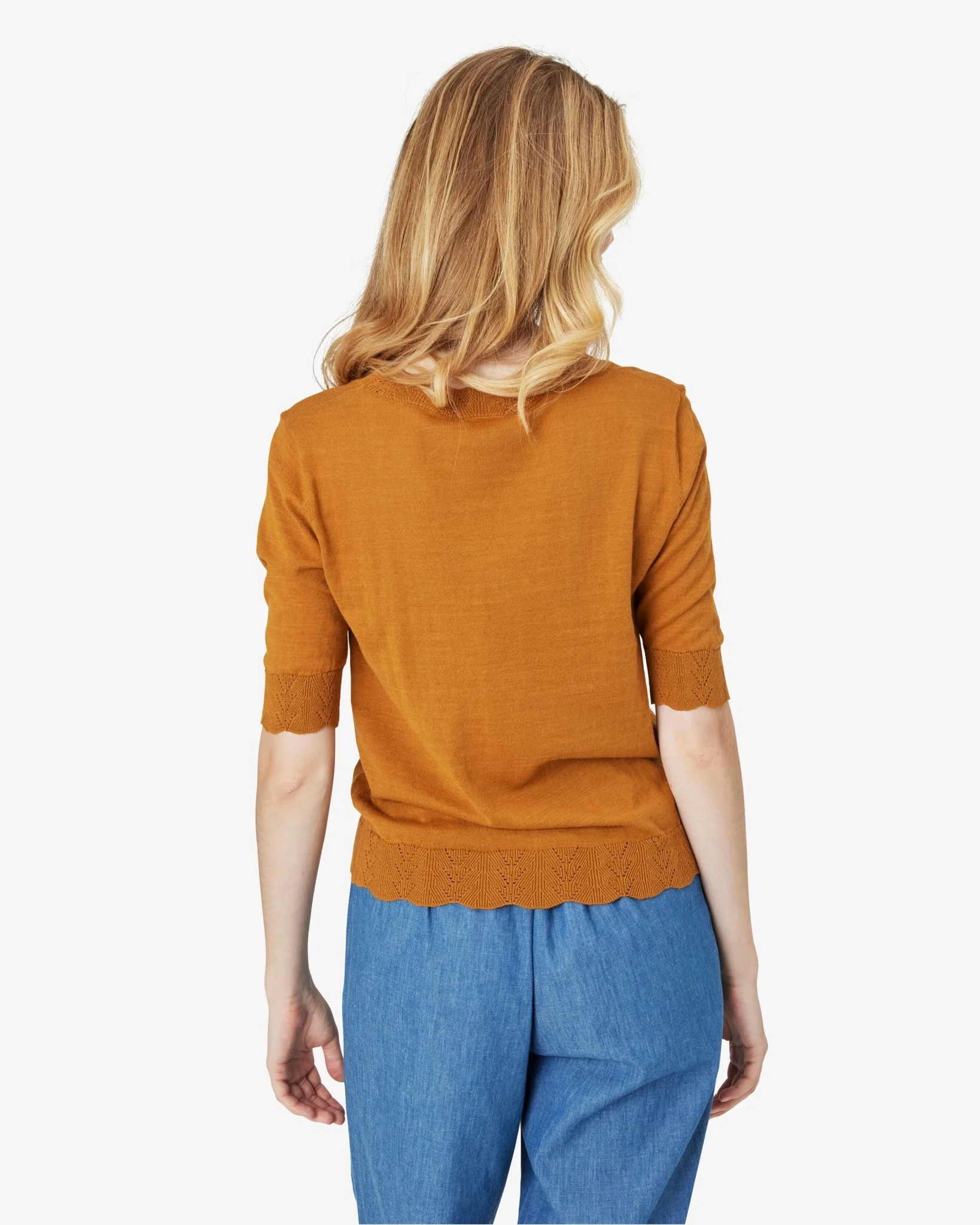 LOUISANN KORTÆRMET PULLOVER MED HULMØNSTER - Image 4