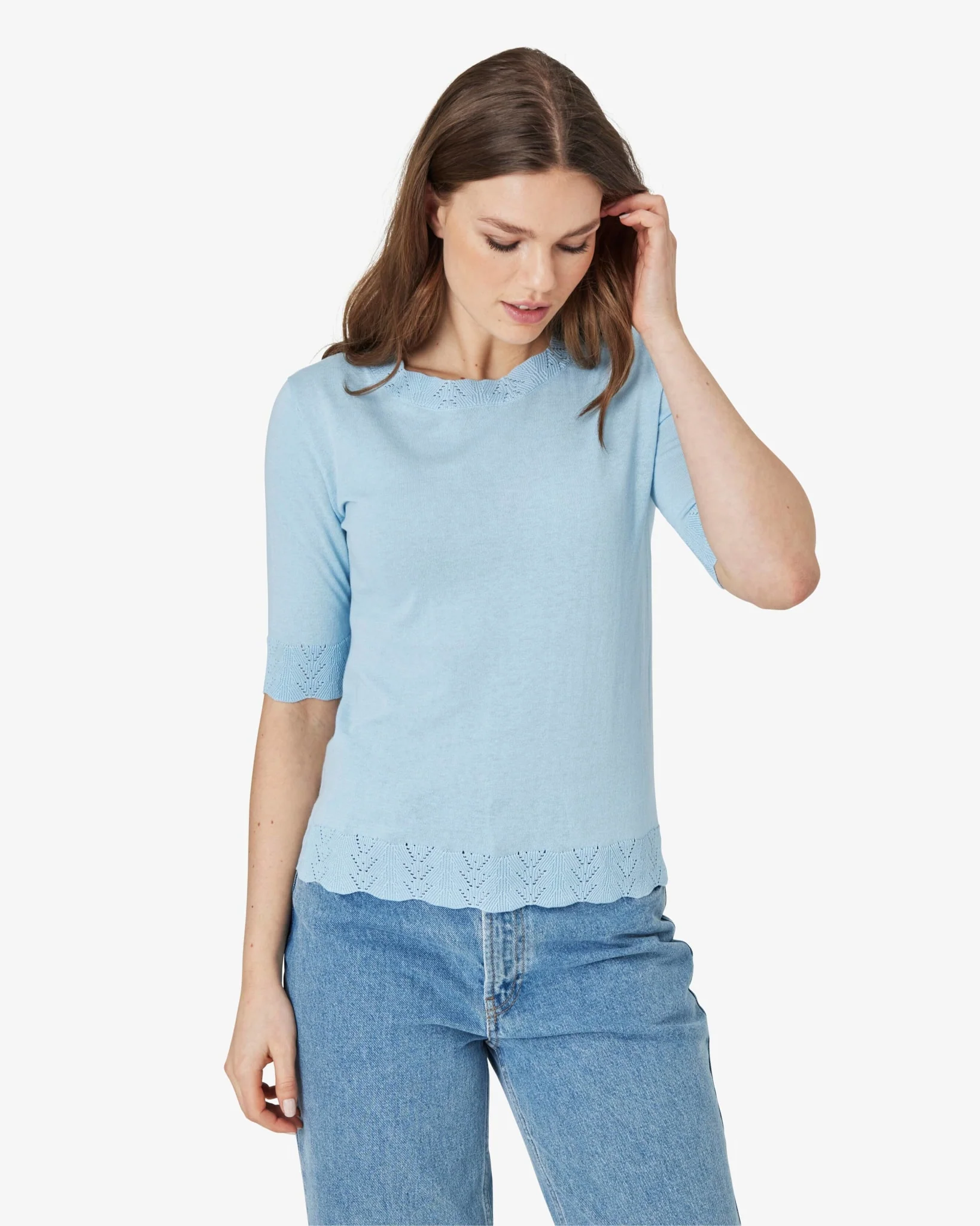 LOUISANN KORTÆRMET PULLOVER MED HULMØNSTER - Image 2