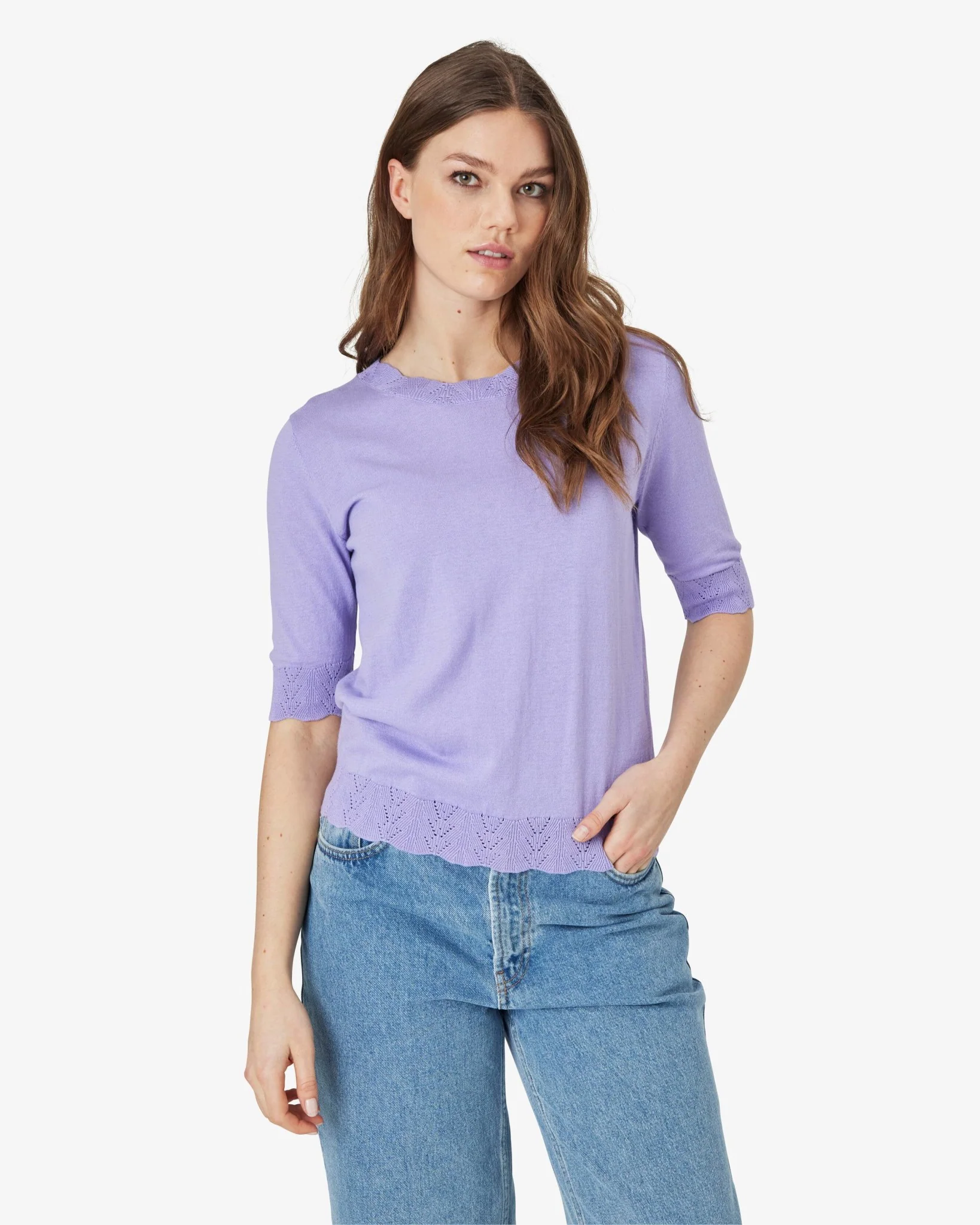 LOUISANN KORTÆRMET PULLOVER MED HULMØNSTER - Image 2